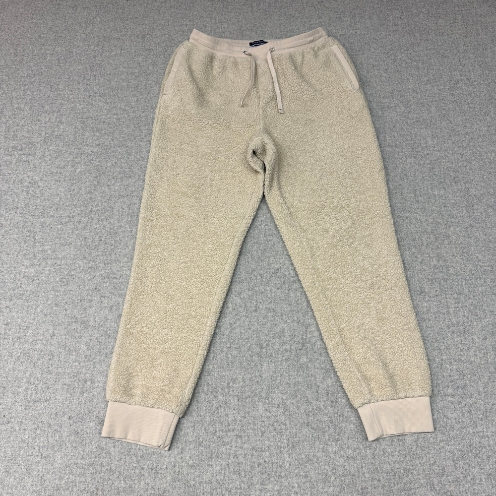 Club Room Sherpa Fleece Jogger Pants Small Beige Cream Drawstring Sweatpants